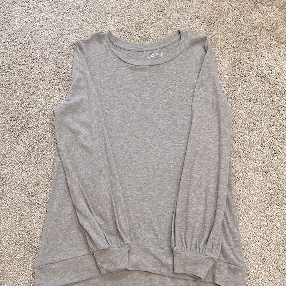 Loft long sleeve top with gold heart stitching